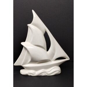 1940's  SAILBOAT  YACHT White Japan Waves Nautical Porcelain Boat Captain